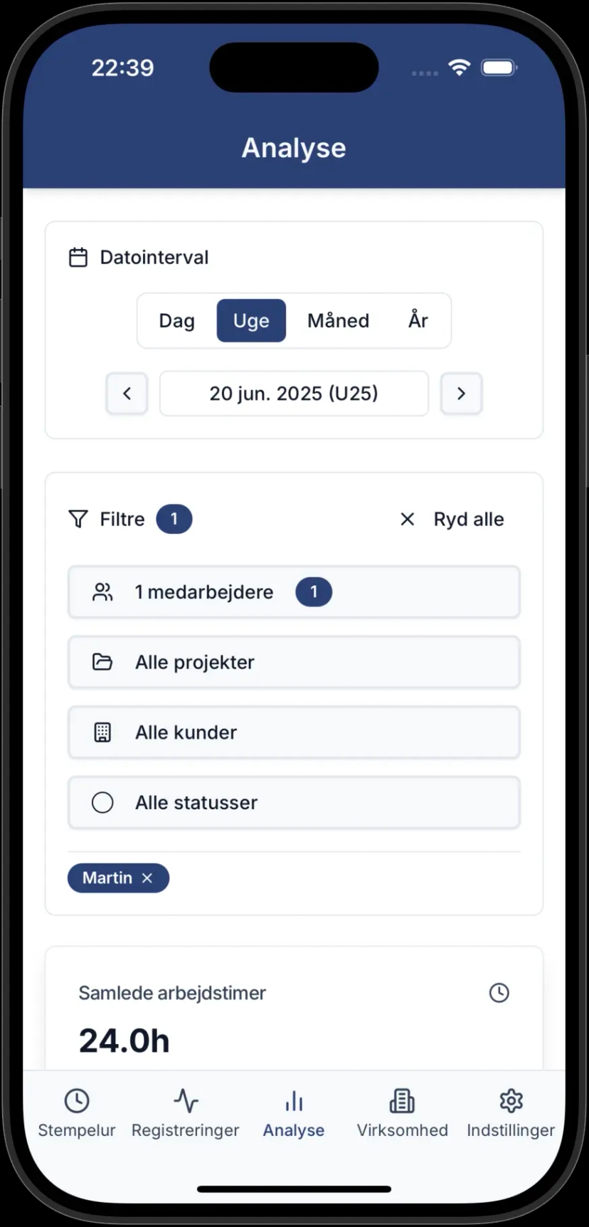 Vollständiger Überblick über Arbeitsstunden